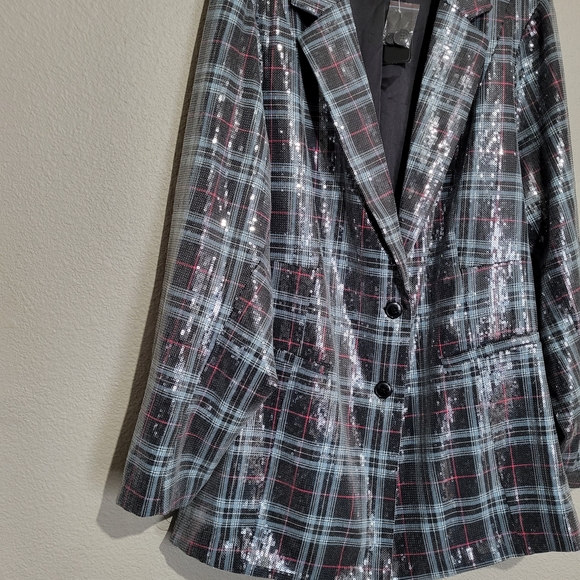 Torrid Gray Plaid Sequin Blazer - Picture 3 of 9